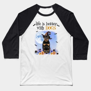 Rottweiler Witch Hat Life Is Better With Dogs Halloween Baseball T-Shirt